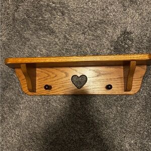HOME-MADE Rustic Heart Cutout Wall Shelf in Oak Tone